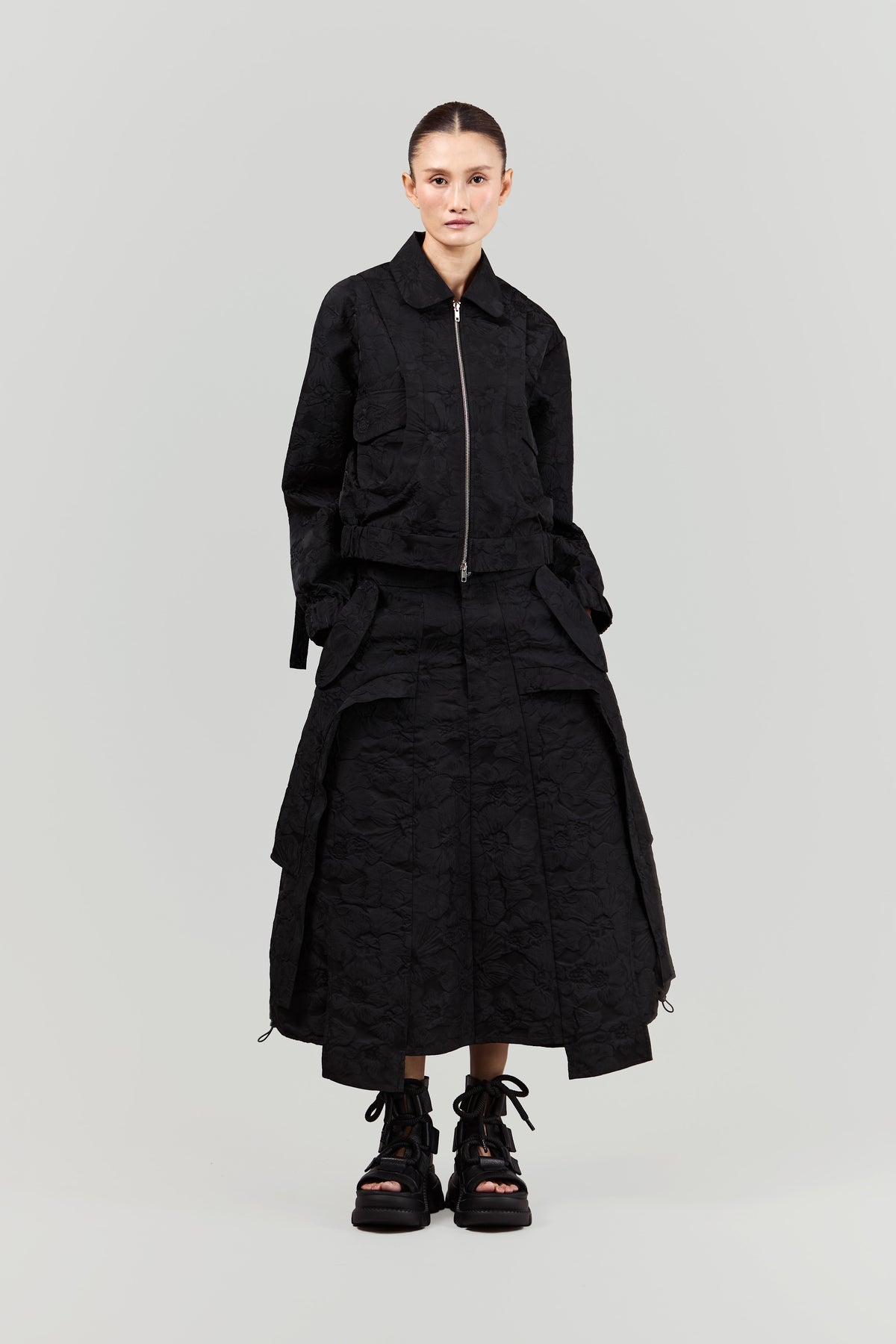 BLACKSUGAR EMBOSSED PANELED MIDI SKIRT | BP26025